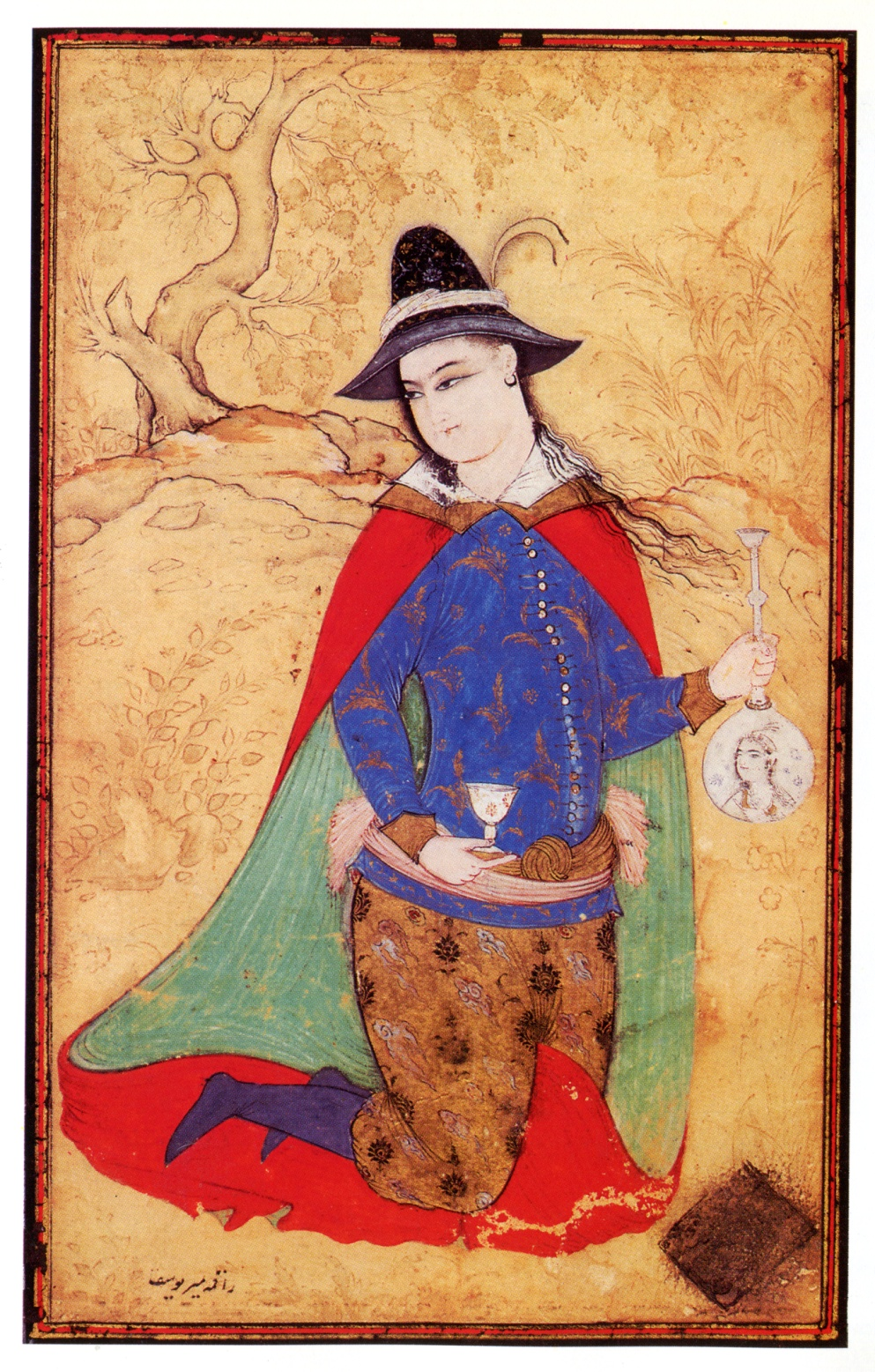 萨法维王朝时期画家米尔·优素福绘于1645年的作品中,表现了穿欧洲服装的美少年