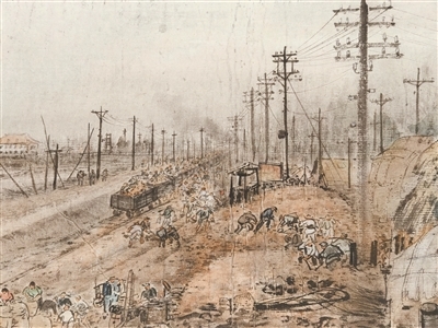 《武汉防汛图》局部 黎雄才 1956年