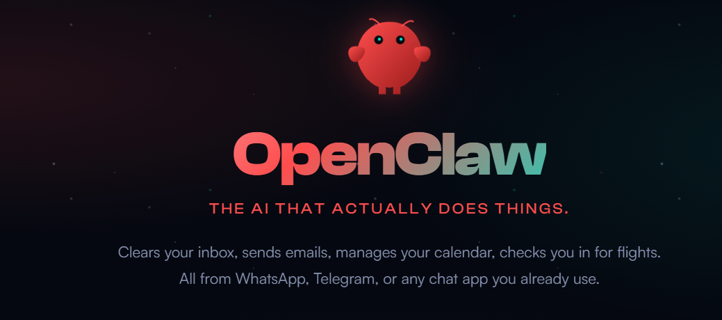 开源 AI 智能体工具 OpenClaw 因图标是一只红色龙虾被大家称为“龙虾”。图源:OpenClaw 官网截图