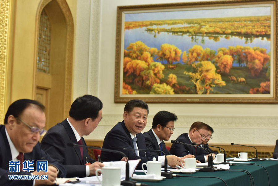 2017年3月10日，习近平总书记参加十二届全国人大五次会议新疆代表团的审议。新华社记者 李涛 摄