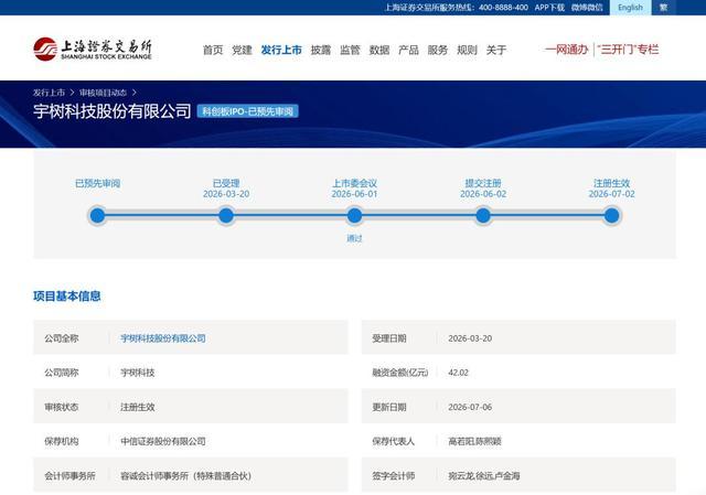 上交所公示的宇树科技科创板IPO项目信息