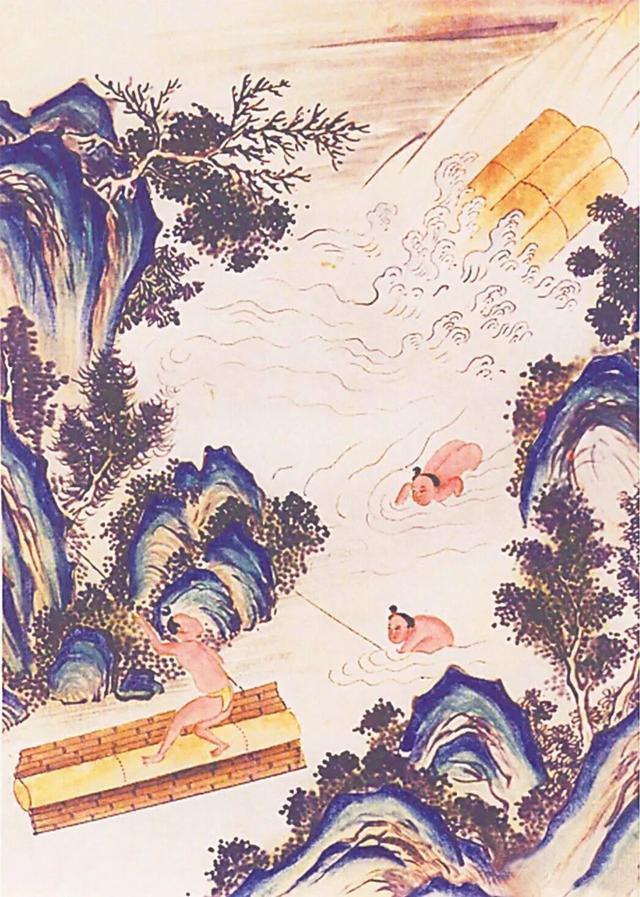 广东中山图书馆 《琼黎一览图》 运木场景
