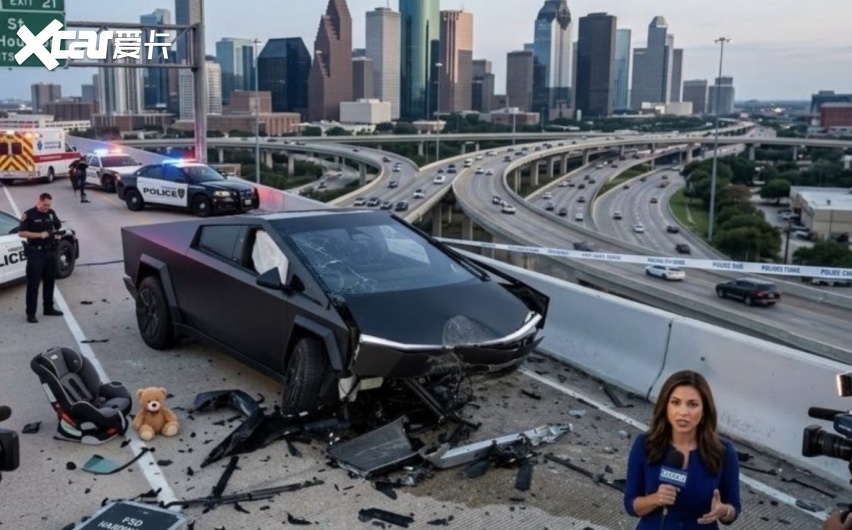 特斯拉Cybertruck FSD失控撞护栏