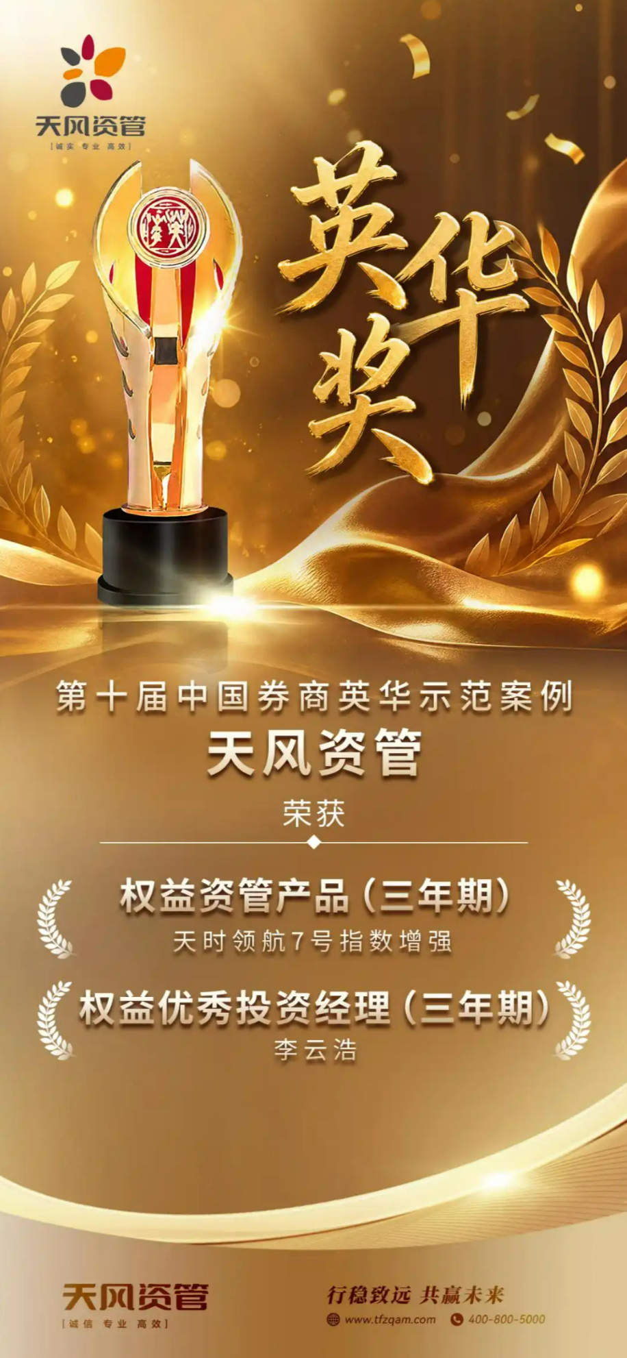 载誉前行 天风资管斩获中国基金报双料大奖