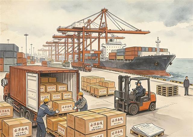 出海 昨日，800箱云洋面线在上海港装船启运发往加拿大，传承200多年的同安云洋面线首次走出国门。 本组制图/AI辅助生成