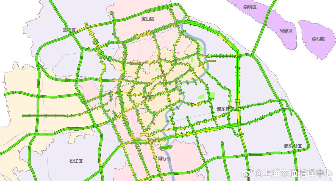 【路况】#早高峰# 截至8时15分，本市高、快速路路况信息。@上海发