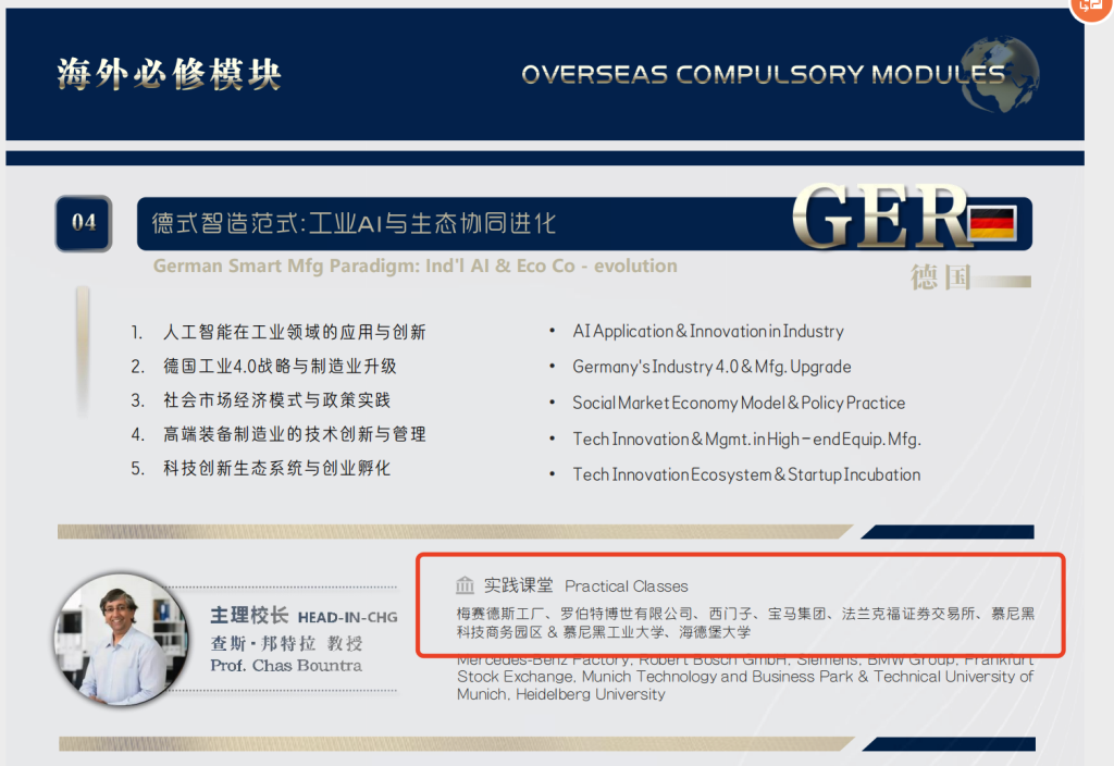 张育文所提供“招生简章”的德国模块内容。