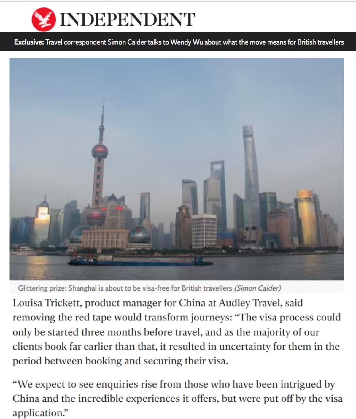 英国《独立报》网站报道截图