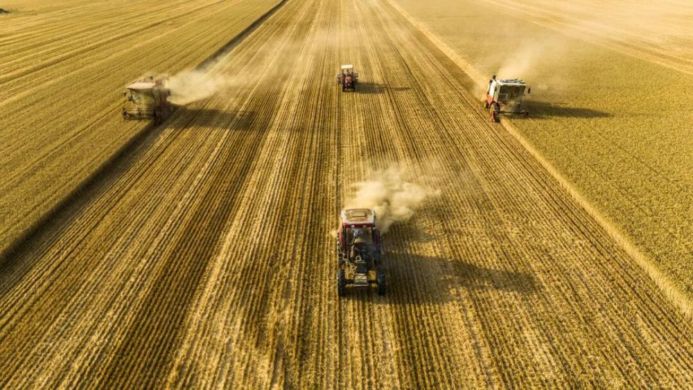 在河南省商丘市梁园区李庄镇潘堂村志诚训诲农民专科配合社，农机手操作收割机、秸秆还田机、玉米精量播撒机功课（无东谈主机像片）。新华社发（李恒 摄）