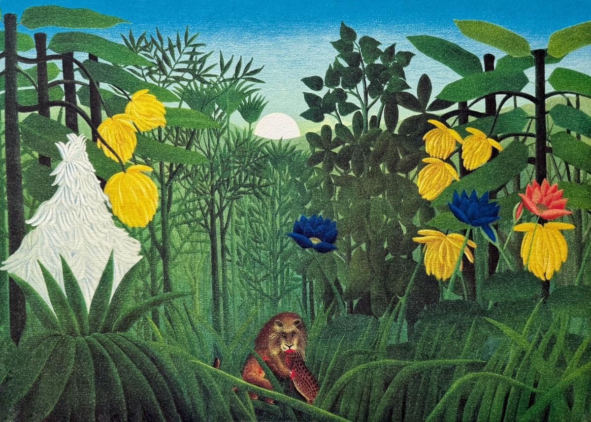 8《狮子的盛宴》卢梭绘画(1907年)印制(1976年)75×55cm石版画.jpg