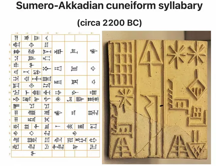 苏美尔—阿卡德楔形文字音节对照表(约公元前2200年)