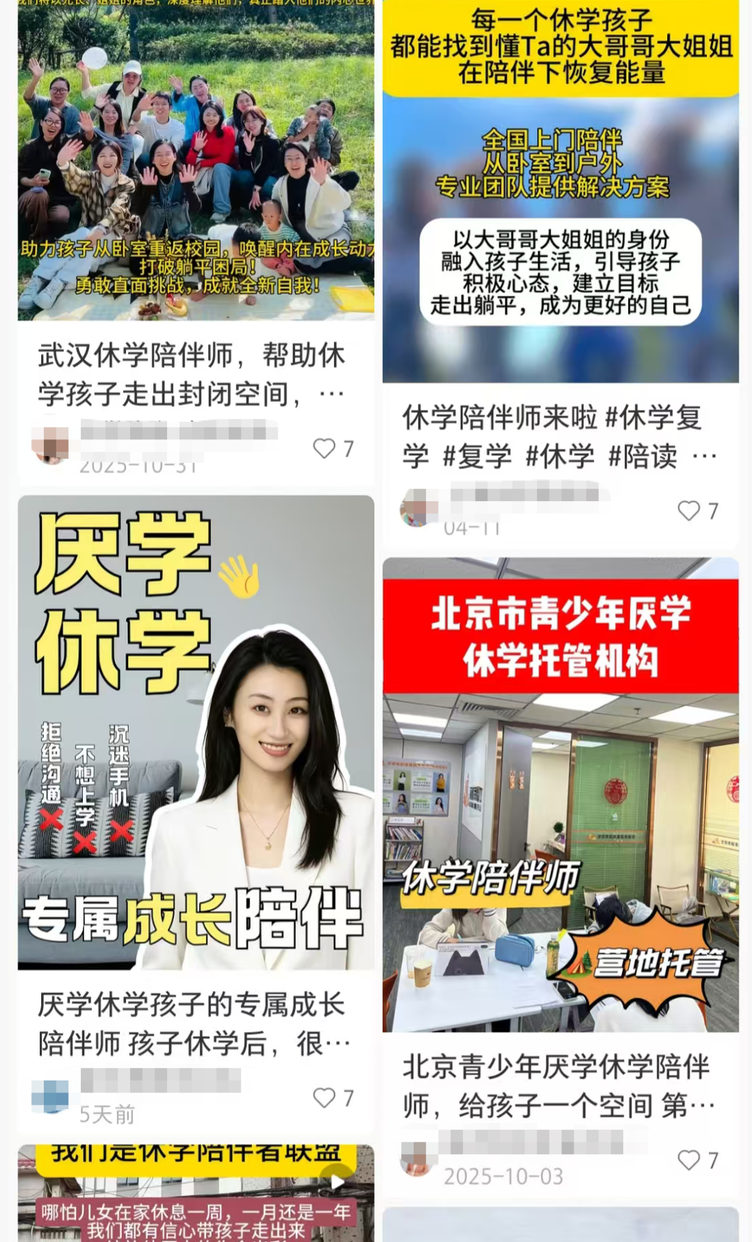 图 | 网络上开始出现“休学陪伴师”这一新兴职业