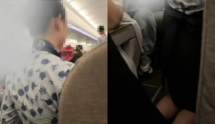 空姐双膝跪在餐车旁 来源:受访者社交账号