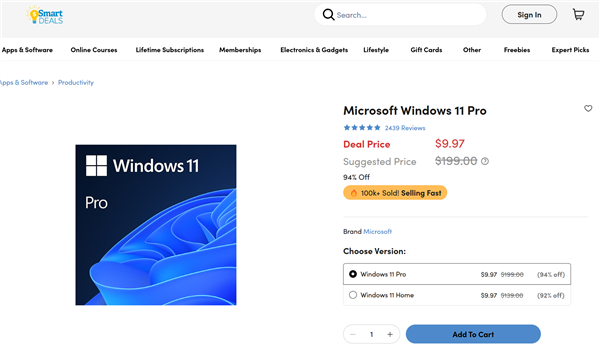 价钱暴降94% 微软Win11系统优惠促销：70块钱弥远动手