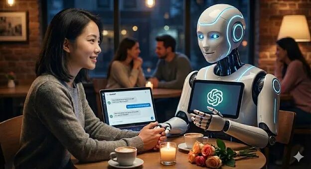 和ChatGPT谈恋爱的用户。(图/Gemini AI)