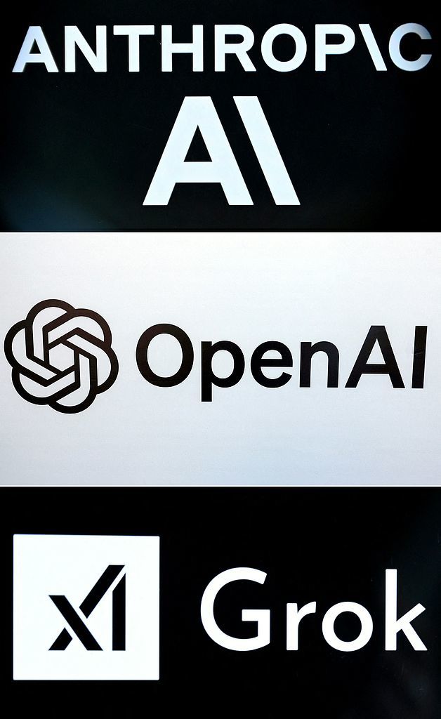 从上至下分别为Anthropic、OpenAI和Grok标志。(视觉中国)