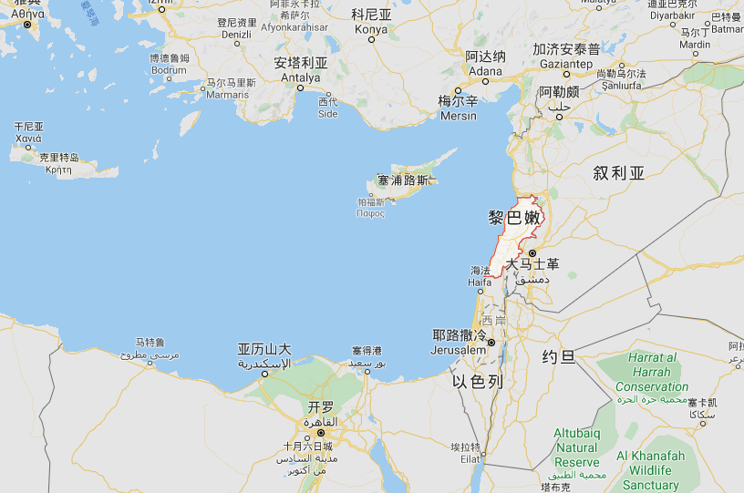 ▲黎巴嫩位于地中海东岸,叙利亚和以色列中间
