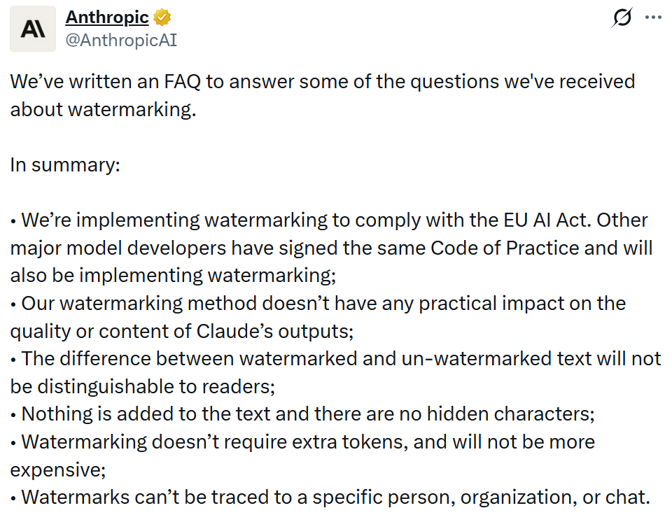 文章地址：https://www.anthropic.com/news/claude-text-watermark