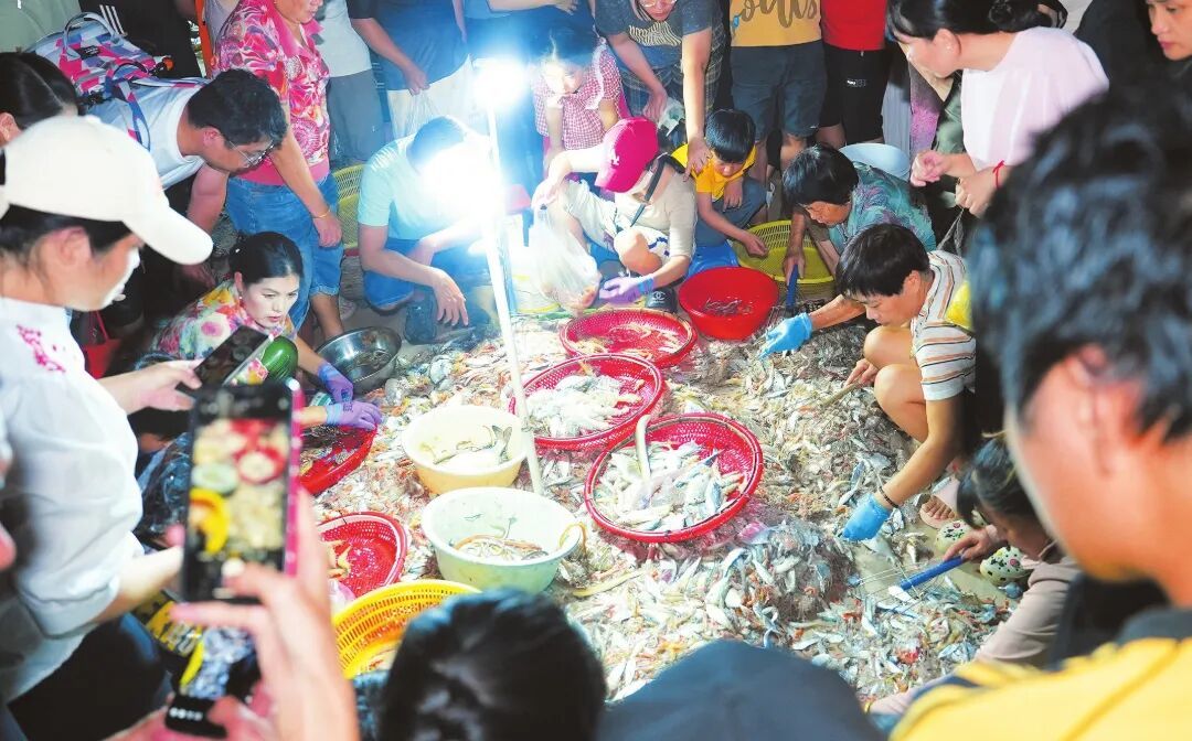 8月26日晚,在荣山寮沙滩鱼市,不少市民游客及采购商正在挑选海鲜。本报记者 杨忠凯 摄.jpg