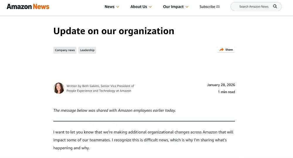 ▲亚马逊官宣博客（来源：Amazon）