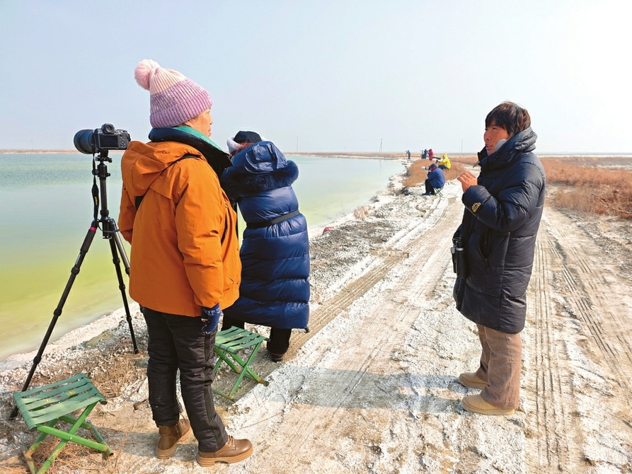老徐正在给远道而来的摄影师科普火烈鸟的生活习性。