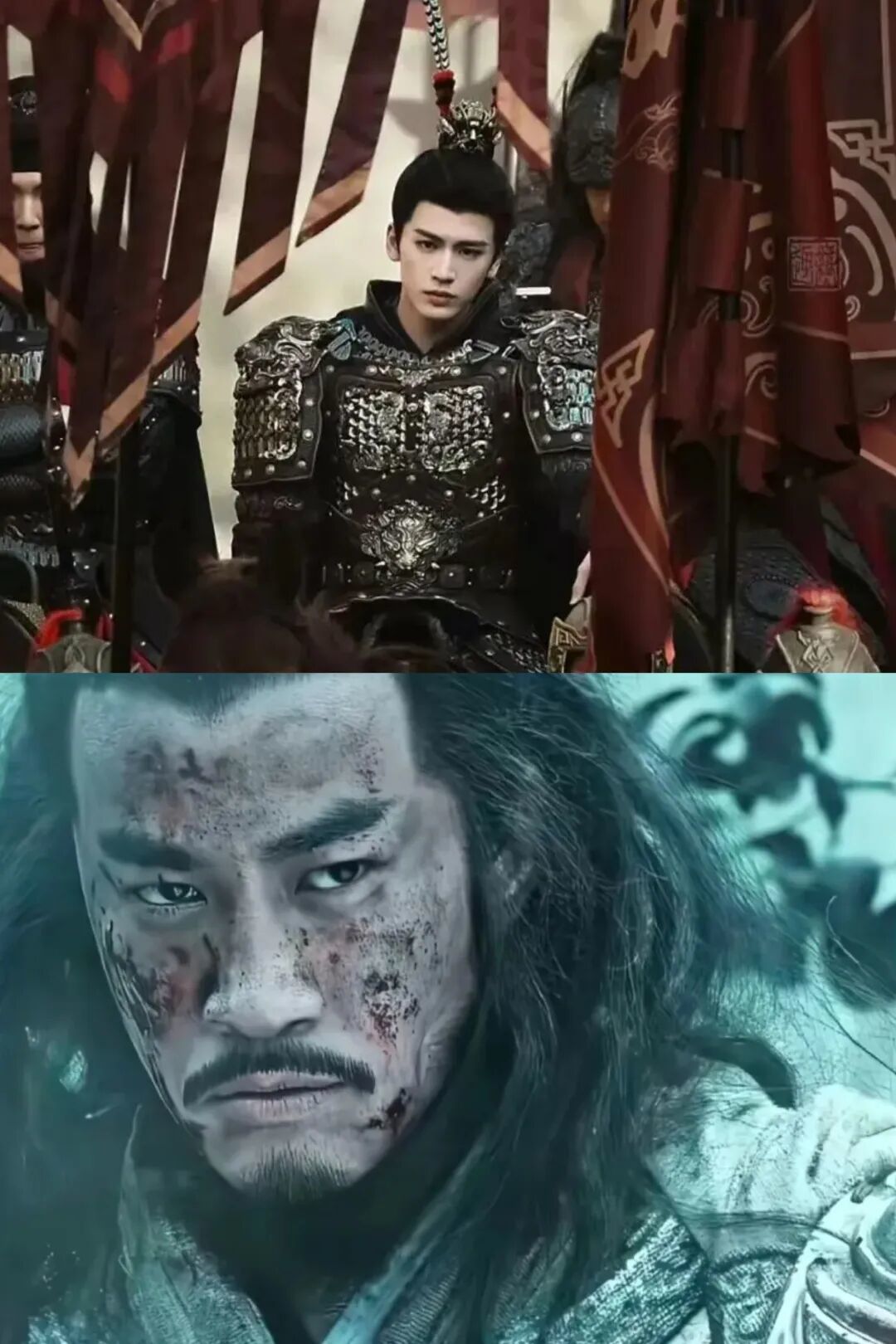 网剧《逐玉》中的“武安侯”(上图)与电视剧《楚汉听说》中的“项羽”(下图)