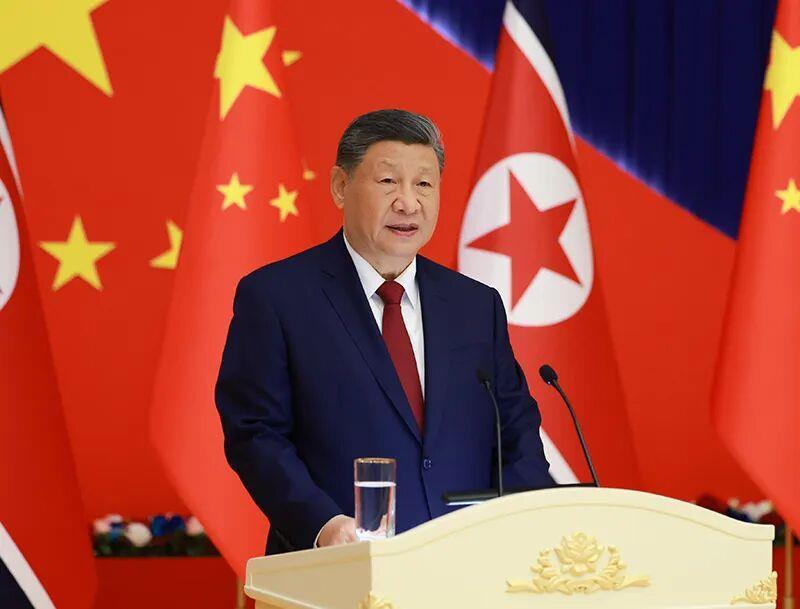 △2026年6月8日,习近平总书记在平壤木兰馆出席欢迎宴会并发表致辞。