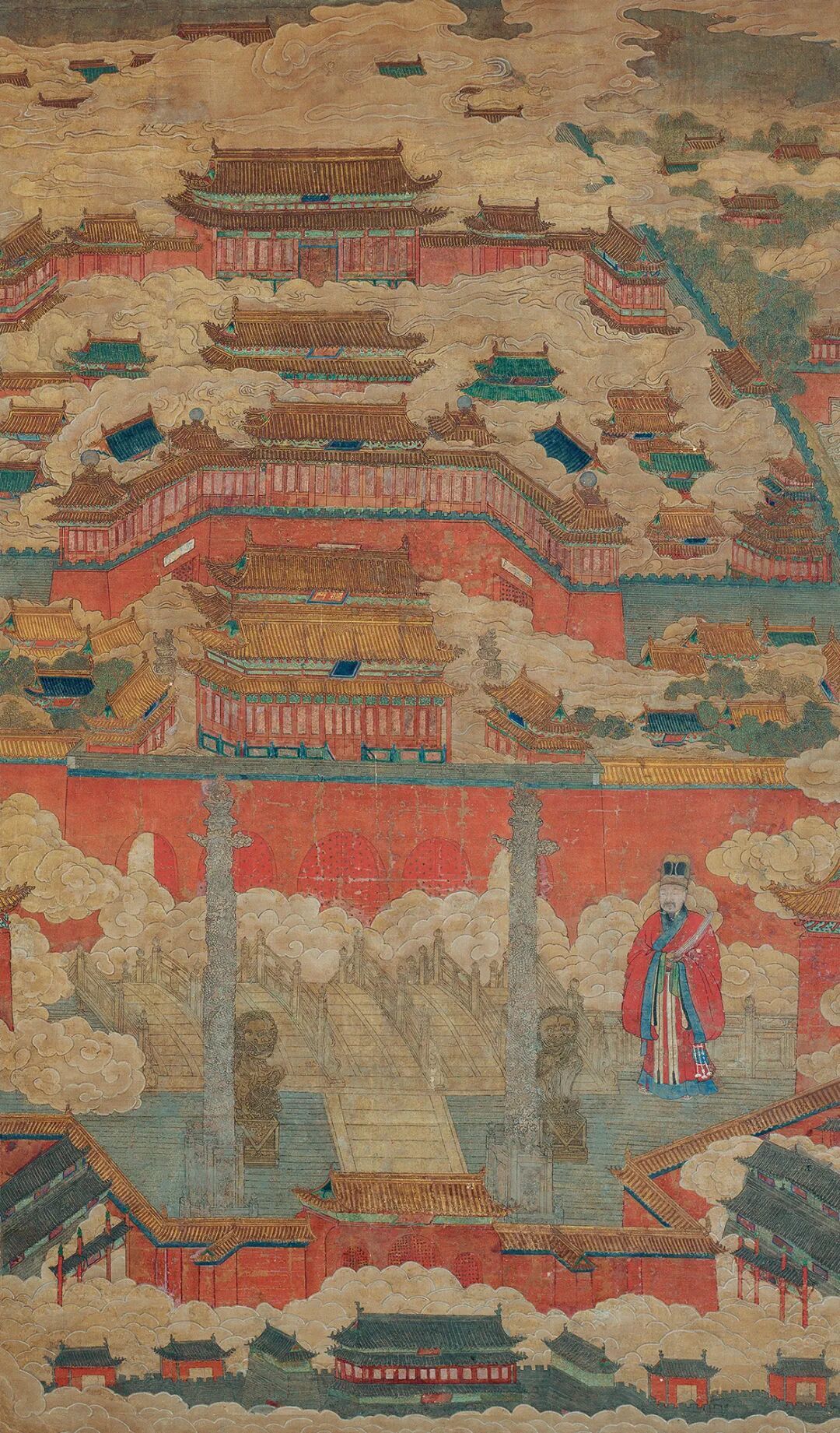 北京宫城图，图的最下方为北京城墙（明成祖改建北京时仅有内城，嘉靖时扩建外城）和丽正门（后改名为正阳门）。来源/中国国家博物馆