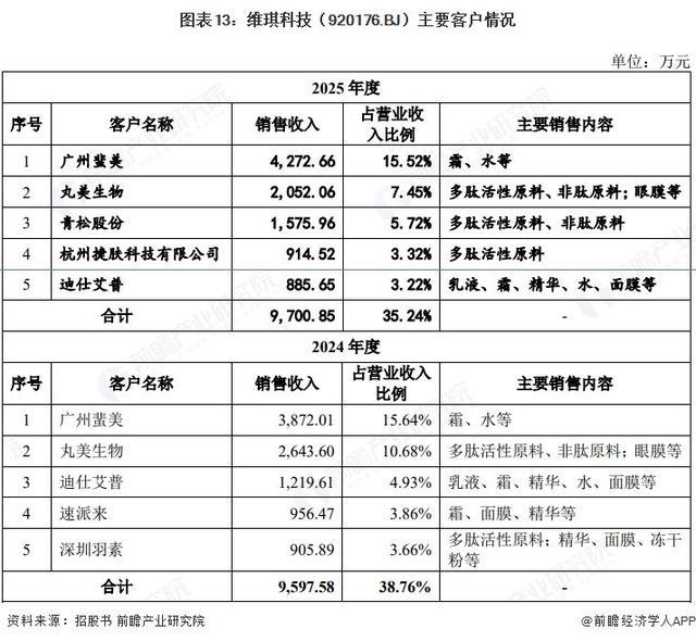 维琪科技2024-2025年度主要客户销售情况表