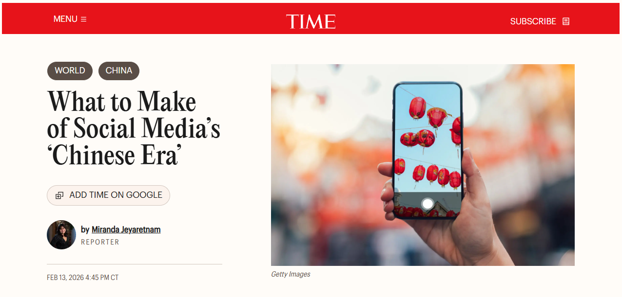 《时代》周刊网站2月13日相关报道截图