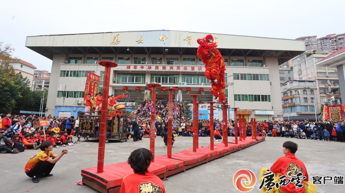2025年2月5日，新春佳节期间，藤县举办百狮报喜贺新春龙狮大巡游展演活动。岳柱健摄