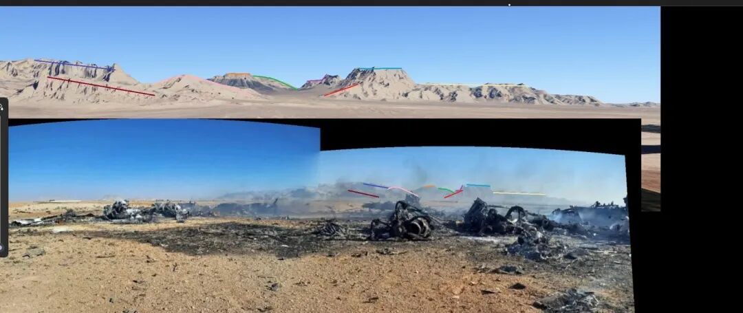 将图像进行拼接，可以勾勒出美军飞机残骸所处环境的地貌。