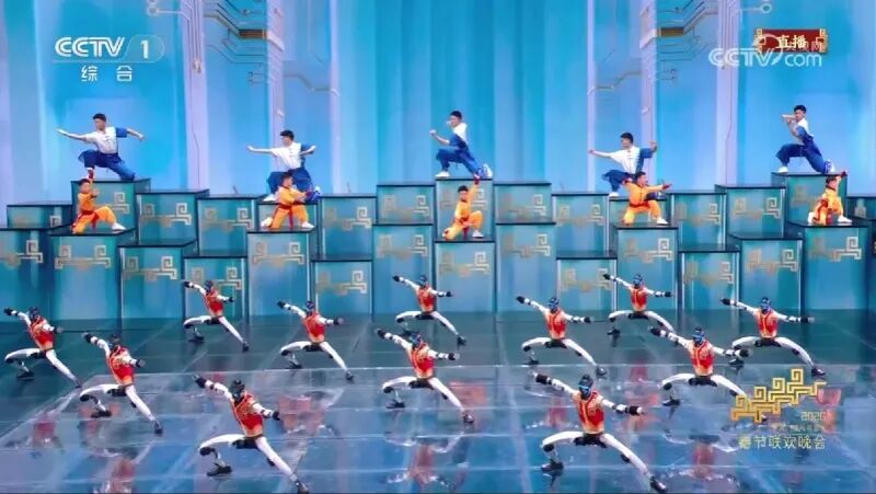 宇树机器人与河南塔沟武术学校的小朋友同台呈现的节目《武BOT》 视频截图