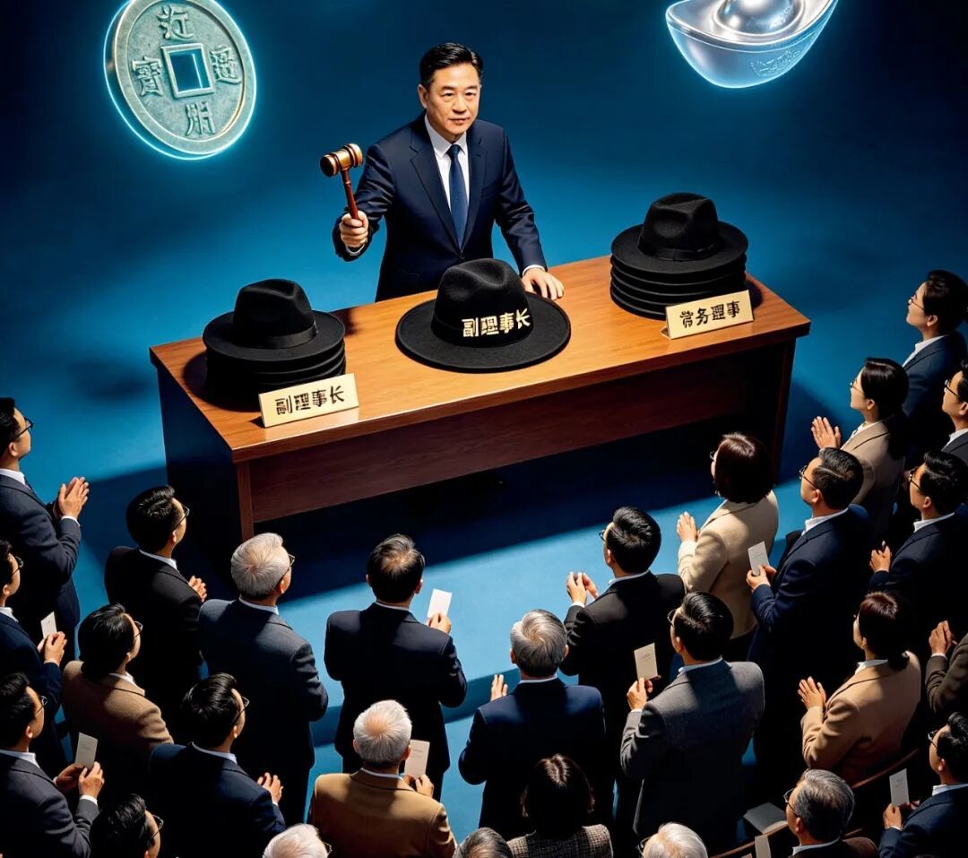 2019年,中国亚洲经济发展协会在一次理事会会议上,一次性选出会长和执行会长各1名,常务理事7名,副会长100名,百余人“喜提官帽”。AI插画/adan