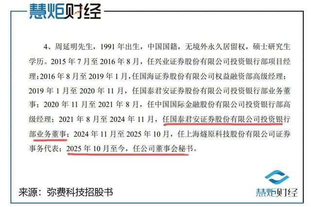 招股书披露的周延明任职履历信息截图
