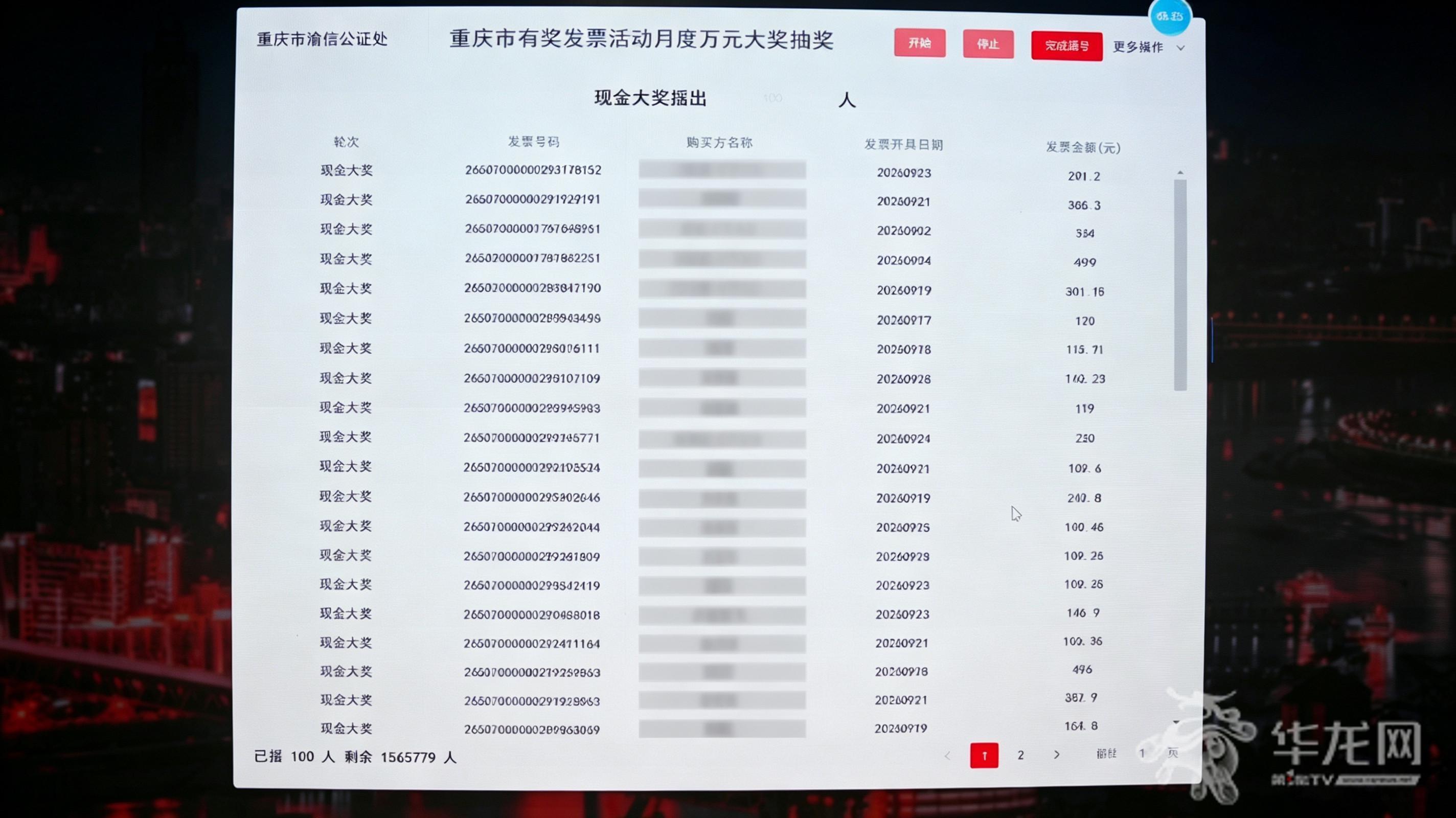 首批部分1万元获奖名单。第1眼TV-华龙网记者 刘钊 摄