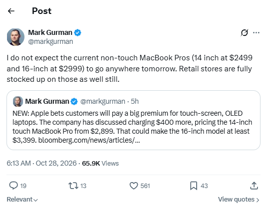 4个月涨5000元!苹果首款触屏MacBook Pro最后爆料:定价外观散热全都大改