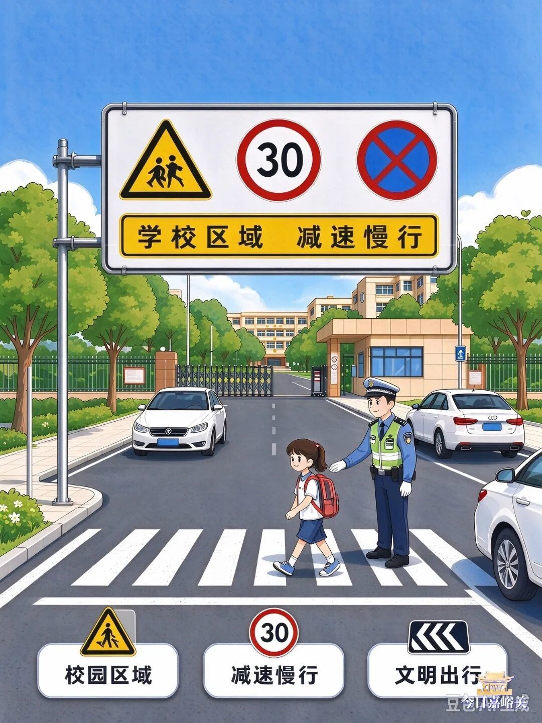 校门口“焕新”啦！交通设施升级，守护萌娃上学路～.jpeg