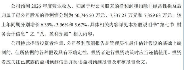 公司2026年度盈利预测相关披露内容