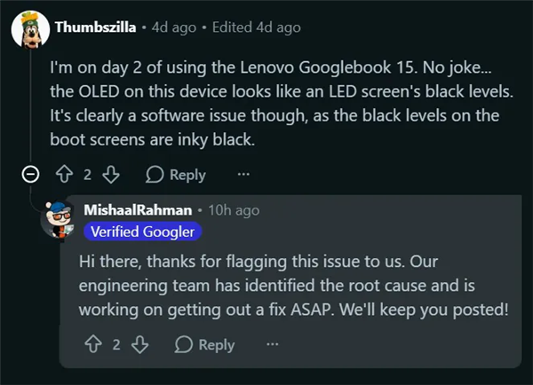 纯黑变深灰!多款Googlebook OLED屏翻车:确认是软件Bug