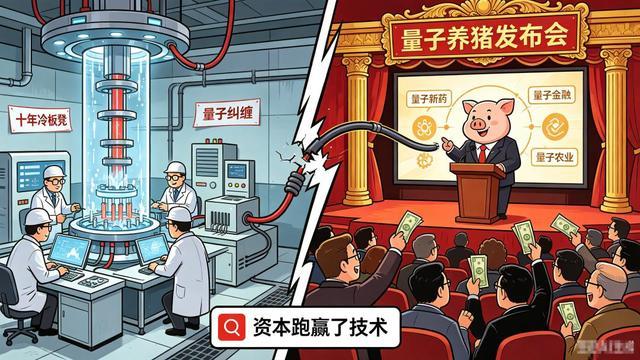 讽刺量子概念无底线炒作的主题插画
