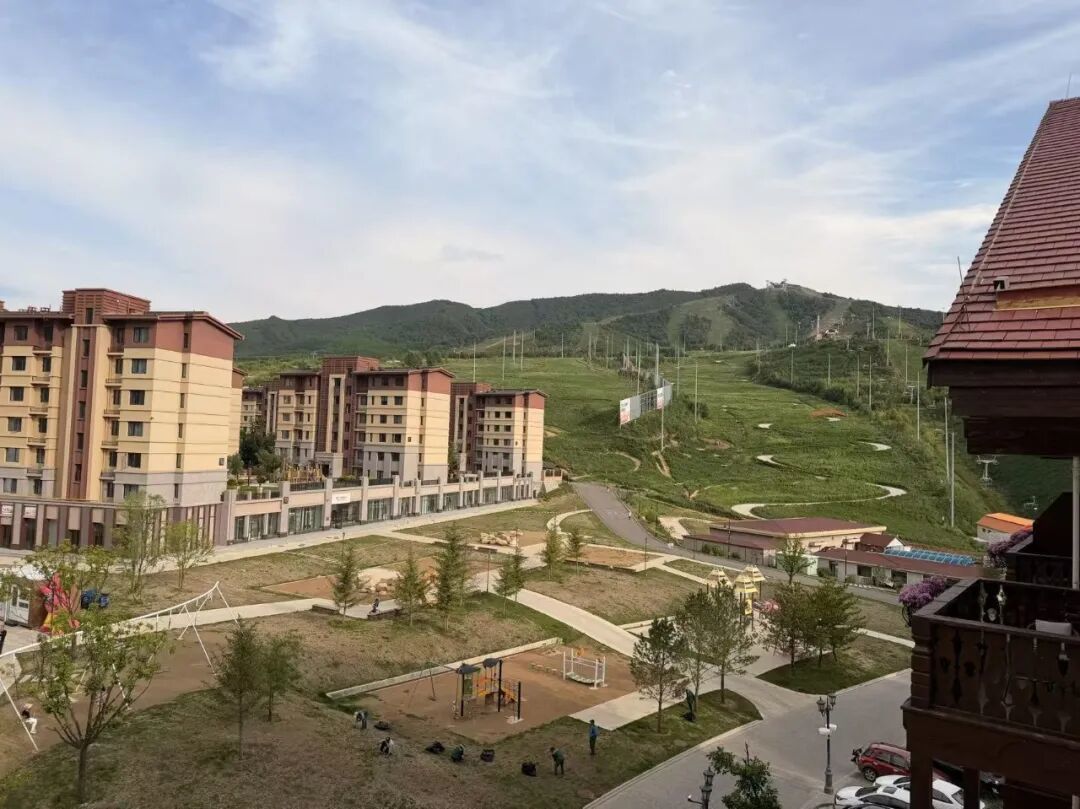 （雪道在夏天变成了绿色的山坡）