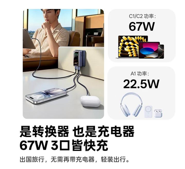 189元 绿联推出67W屏显旅行充电器：支持美/澳/欧/英规插头