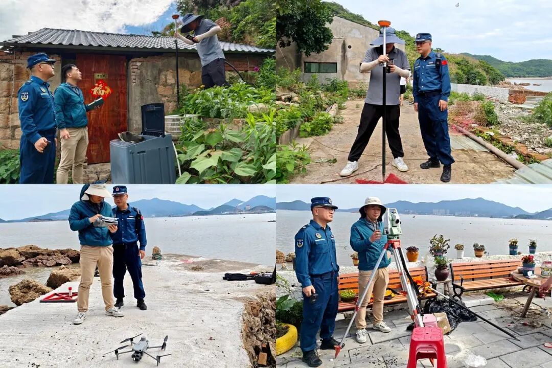 海警执法员与技术人员进行现场勘查。宁波海警供图