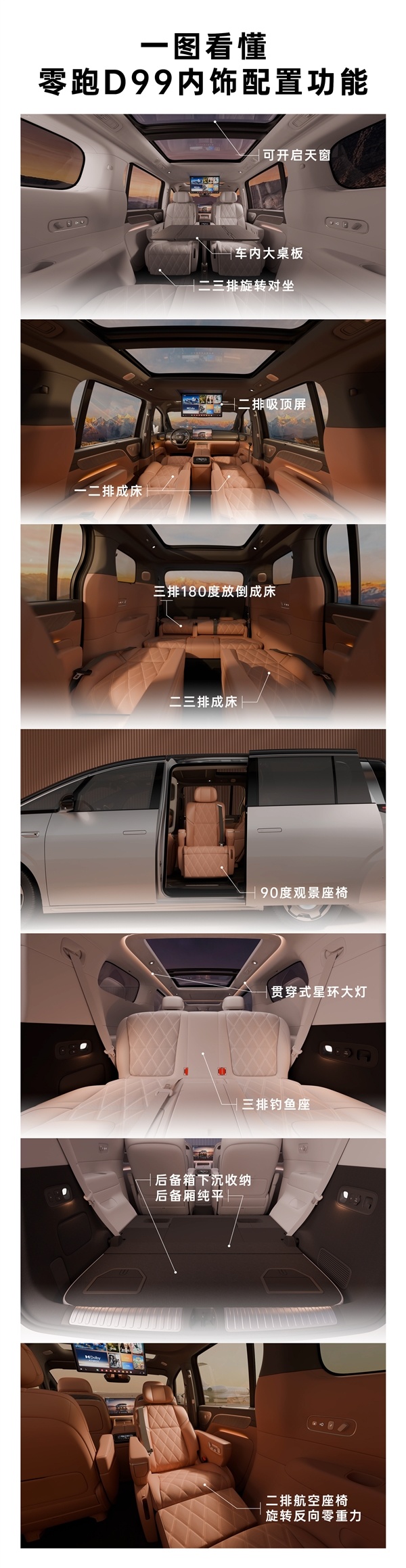 零跑又要掀桌子 全新MPV车型D99内饰发布：旋转座椅安排了