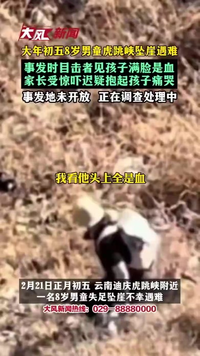 大年初五8岁男童虎跳峡坠崖遇难事发时目击者见孩子满脸是血家长受惊吓迟疑抱起孩子痛哭事发地未开放 正在调查处理中