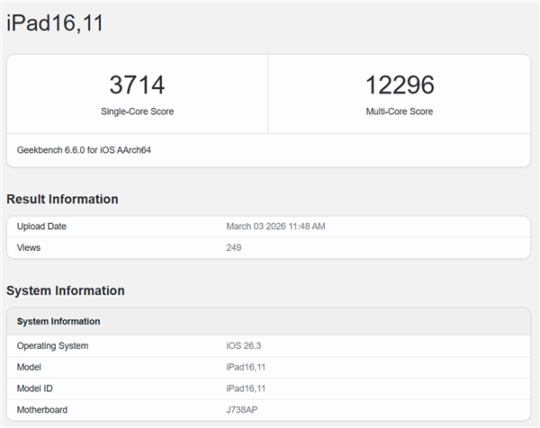全新M4 iPad Air首个Geekbench跑分出炉!单核性能提升明显