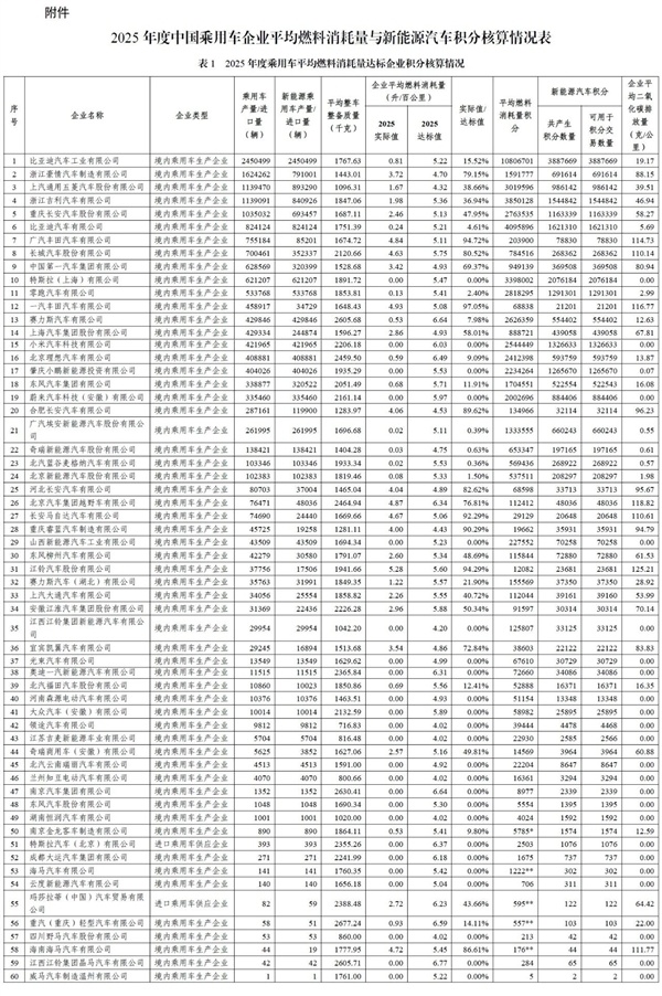 2025乘用车双积分核算结果出炉：比亚迪狂揽千万正积分 48家车企积分“欠债”要大出血
