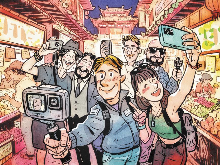 中国全球影响力不断上升，国外游客纷纷来到中国。（漫画作者：中国日报 蔡艨）