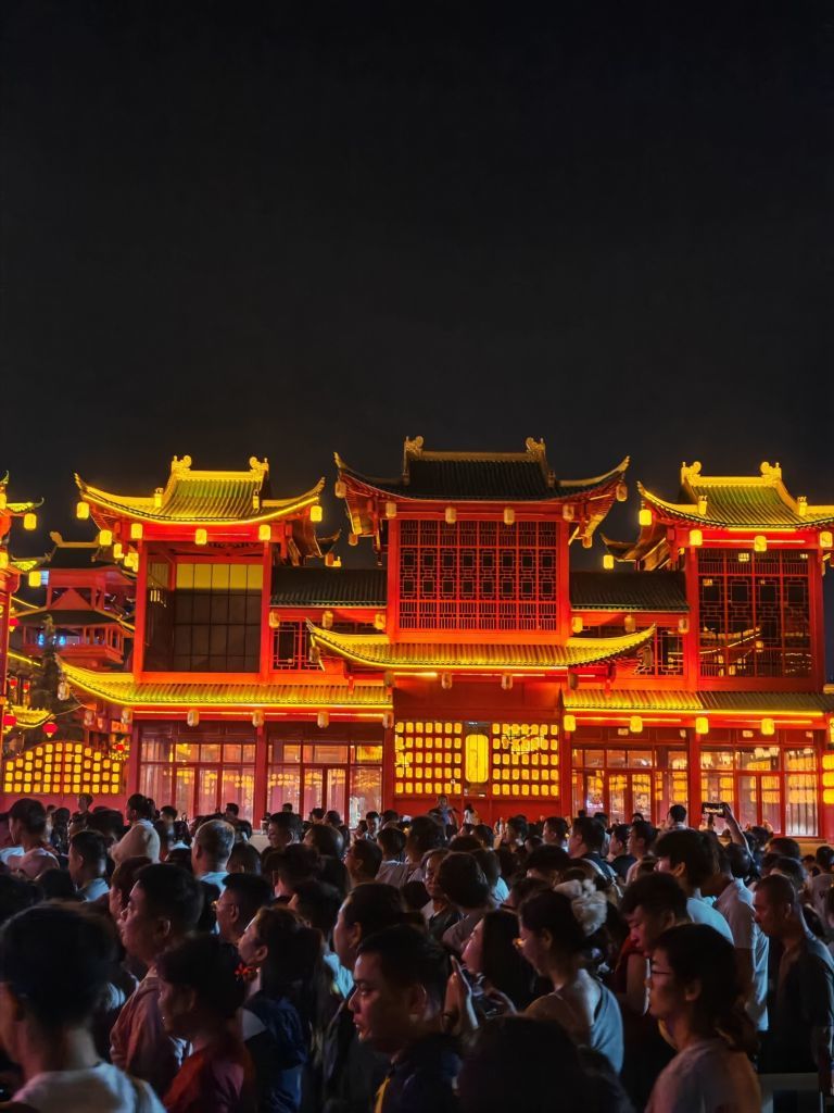 游客在司徒小镇内等待观看打铁花表演。(受访对象供图)